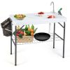 Portable Camping Fish Cleaning Table with Grid Rack and Faucet