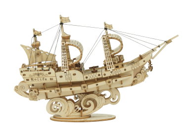 Robotime New 4 Kinds DIY Vintage Sailing Ship 3D Wooden Puzzle Game Assembly Boat Toy Gift for Children Teens Adult TG (SKU: TG305 Sailing ship)